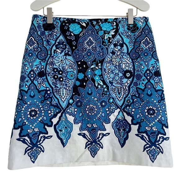 Ann Taylor Blue & White Boho Skirt w/ Sequins 4P - Picture 1 of 7